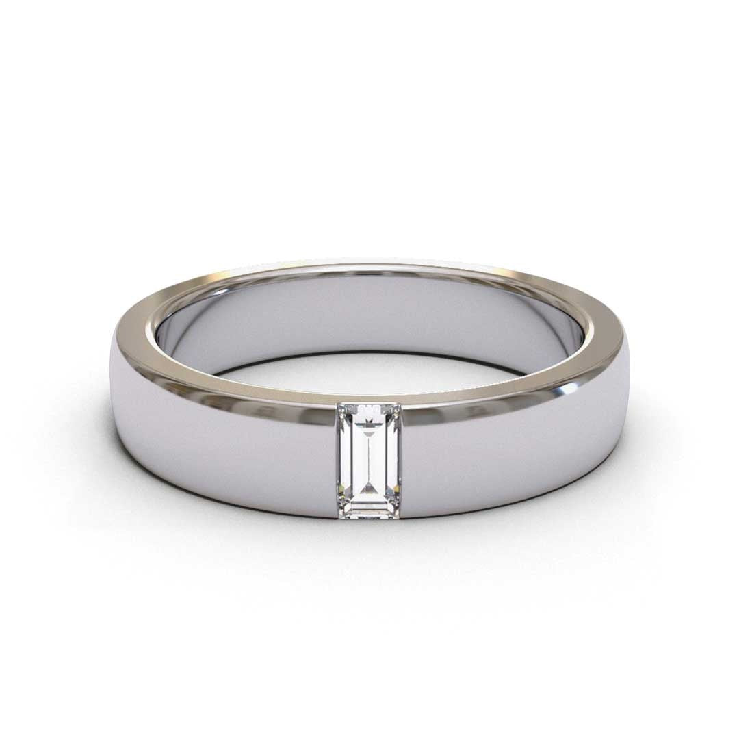 Men's Baguette Matt 18K White Gold 4mm band