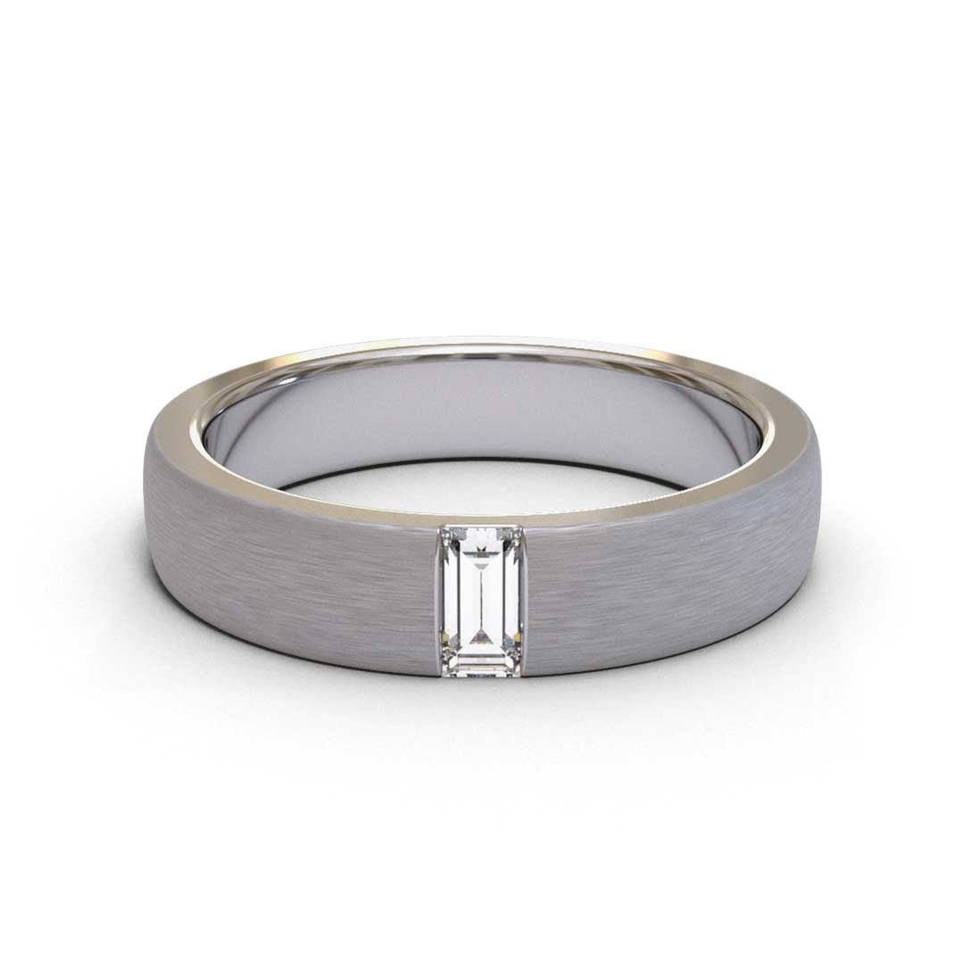Men's Baguette Matt 18K White Gold 4mm band