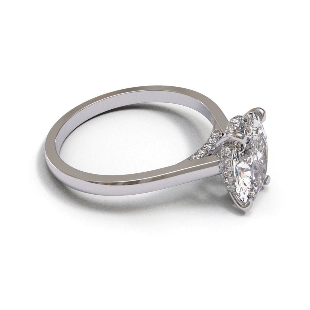 Oval Diamond Bridge Flat Cathedral Hidden Halo 1.6mm band