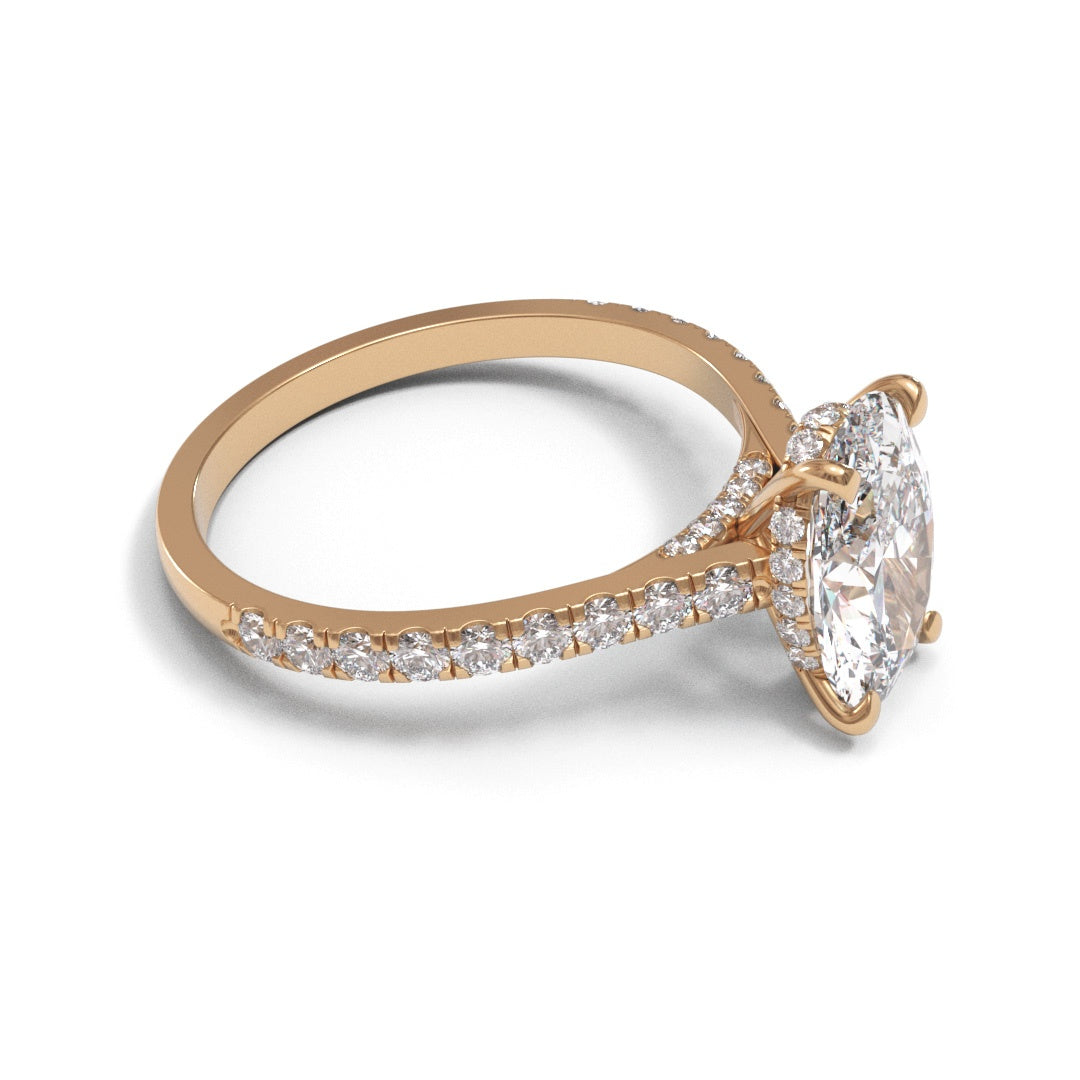 Oval Diamond Bridged Flat Cathedral Hidden Halo Pave 1.6mm band (setting only)