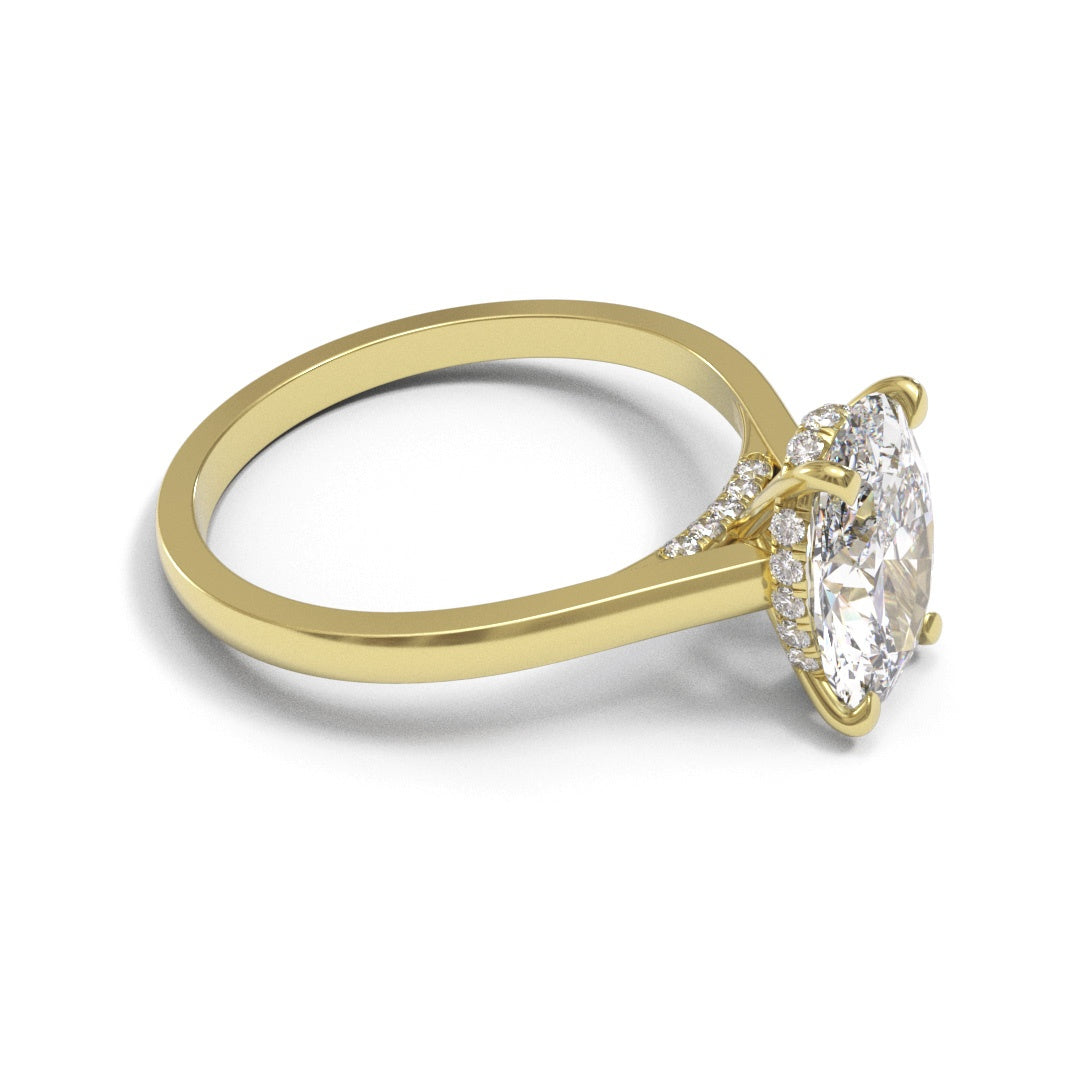 Oval Diamond Bridge Flat Cathedral Hidden Halo 1.6mm band