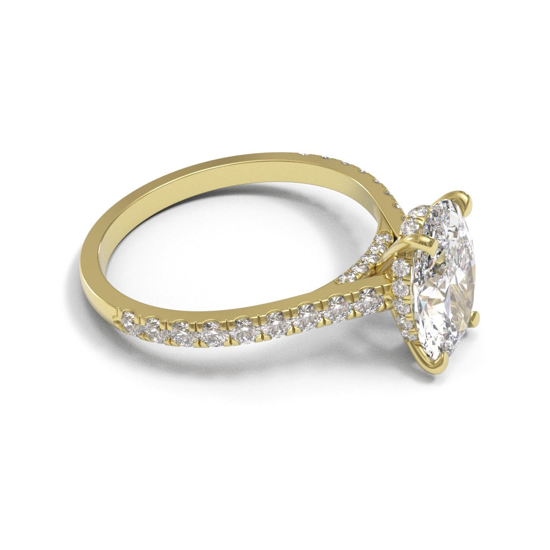 Oval Diamond Bridged Flat Cathedral Hidden Halo Pave 1.6mm band (setting only)