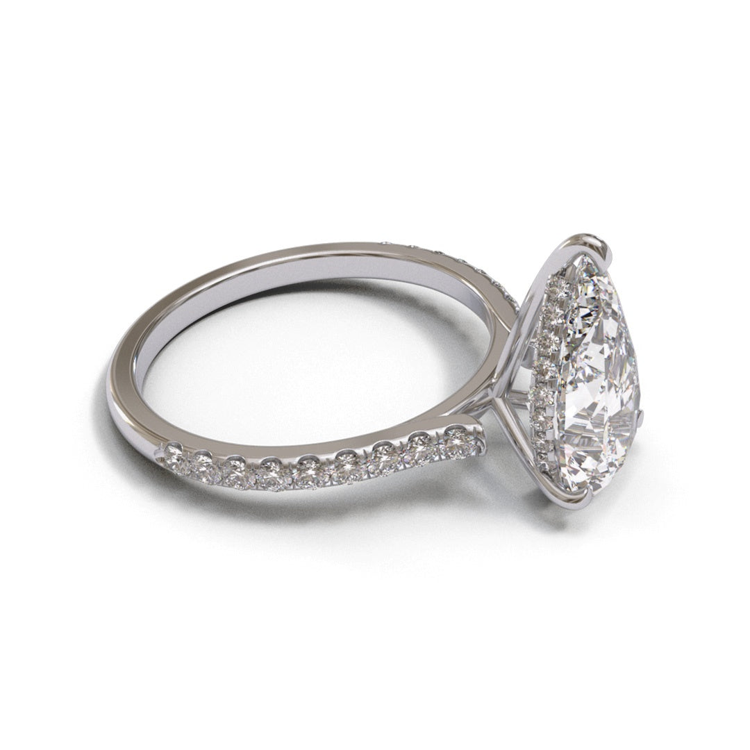 Pear Open Cathedral Hidden Halo Pave 2mm band (setting only)