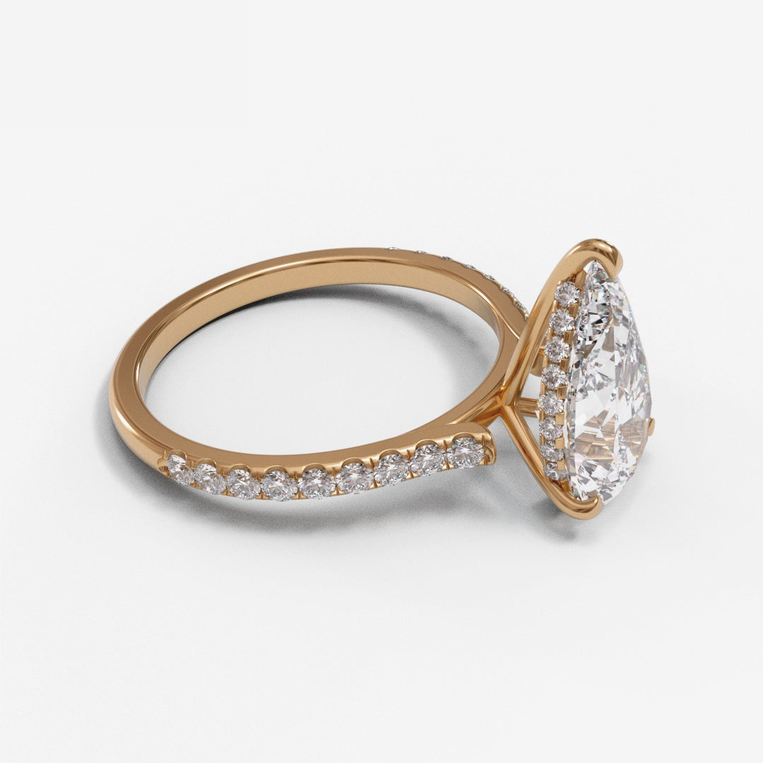 Pear Open Cathedral Hidden Halo Pave 2mm band (setting only)