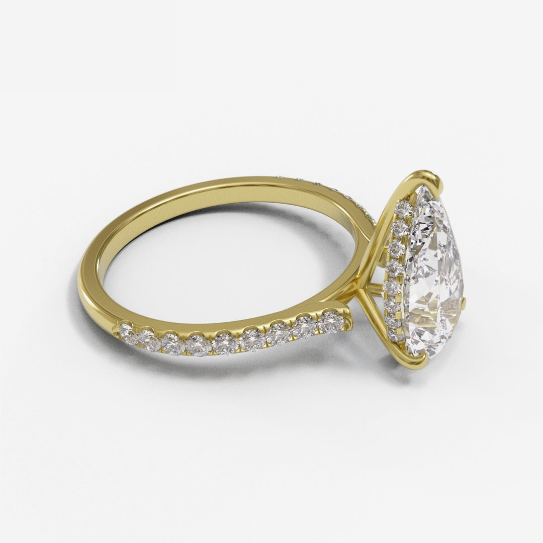 Pear Open Cathedral Hidden Halo Pave 2mm band (setting only)