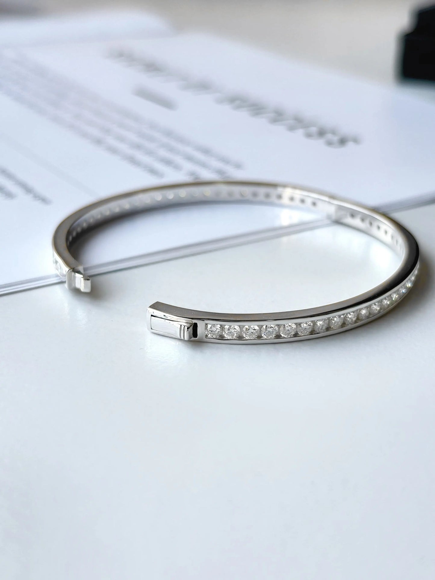 2.5mm All Moissanite Bangles Real S925 Sterling Silver Spring Buckle Bracelets for Women Fine Jewelry