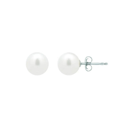 White Freshwater Cultured Pearl Stud Earrings in 14K White Gold (7.00 mm)