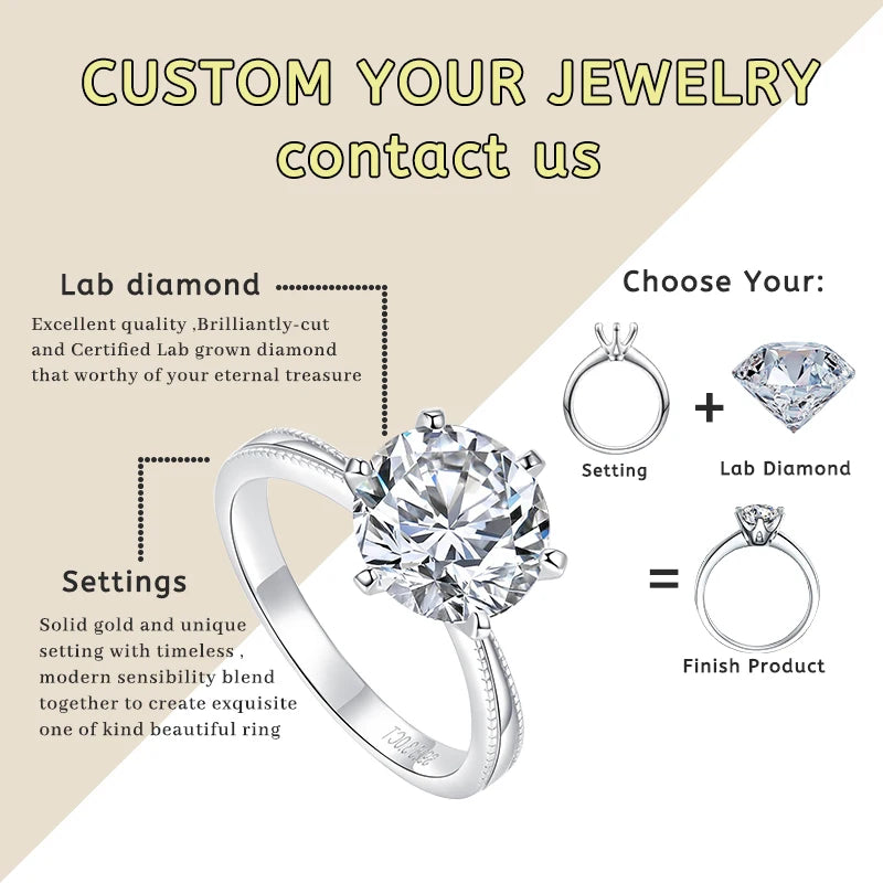 Advertisement for customizable jewelry with a diamond ring and text on a beige and white background.