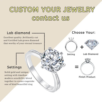 Advertisement for customizable jewelry with a diamond ring and text on a beige and white background.