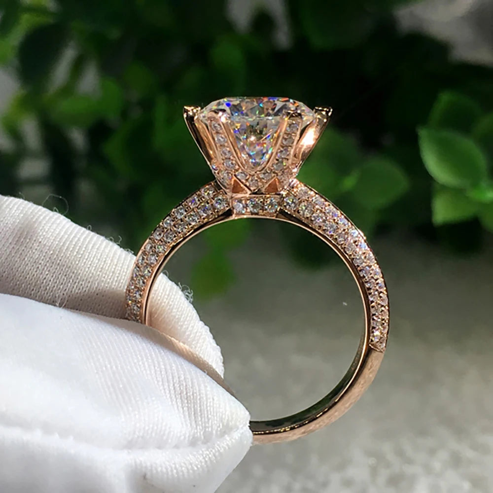 Custom Solid 14K Rose Gold Ring Women Wedding Party Engagement Ring 1 2 3 4 5 Carat Round Moissanite Diamond Ring