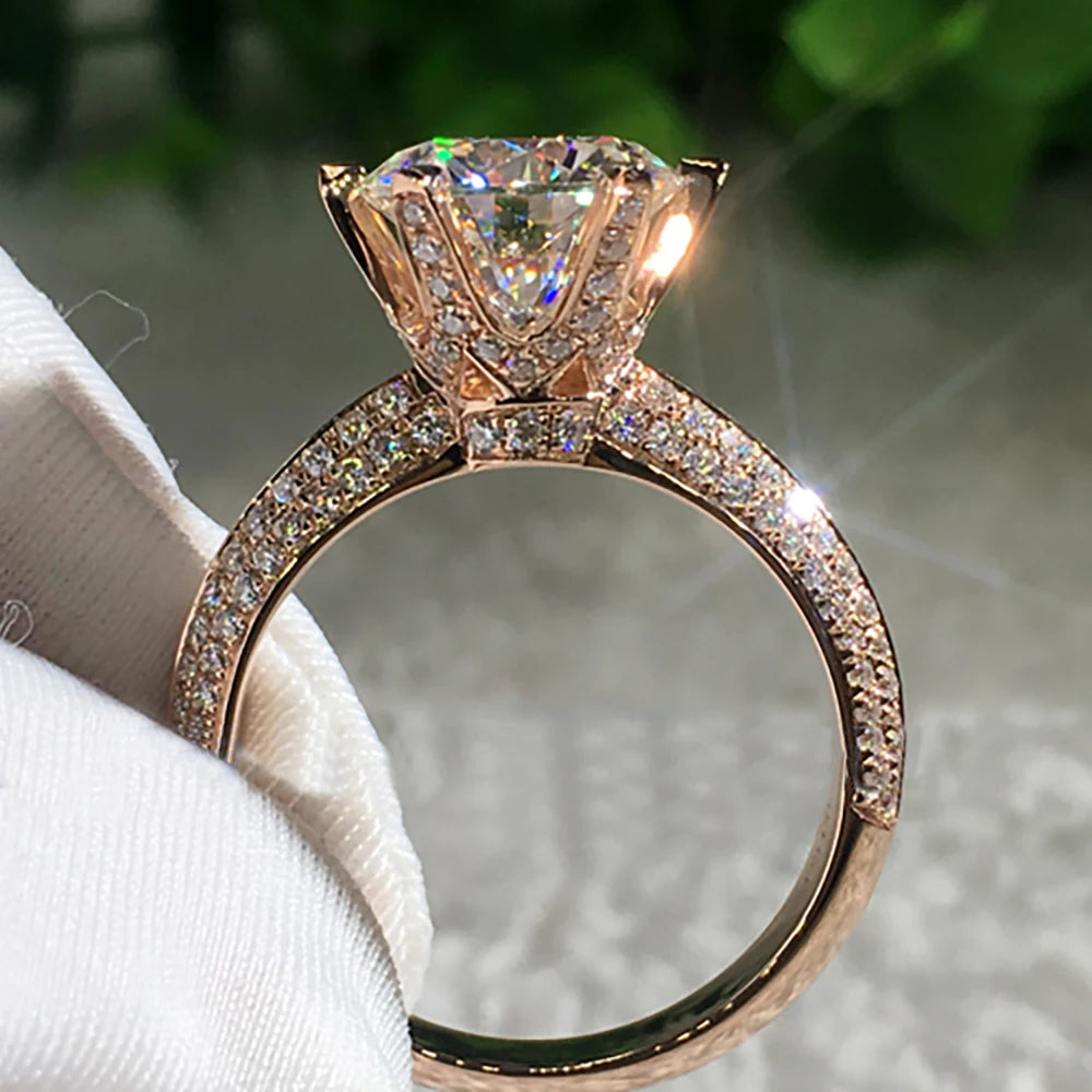 Custom Solid 14K Rose Gold Ring Women Wedding Party Engagement Ring 1 2 3 4 5 Carat Round Moissanite Diamond Ring