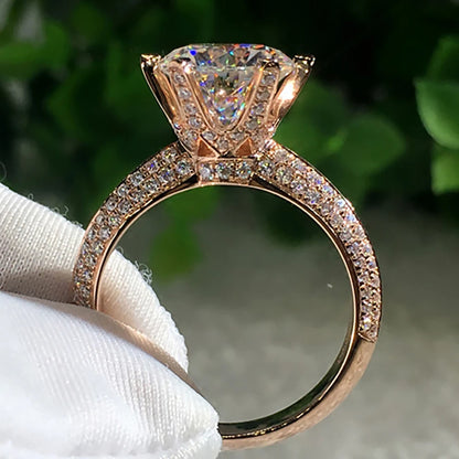 Custom Solid 14K Rose Gold Ring Women Wedding Party Engagement Ring 1 2 3 4 5 Carat Round Moissanite Diamond Ring