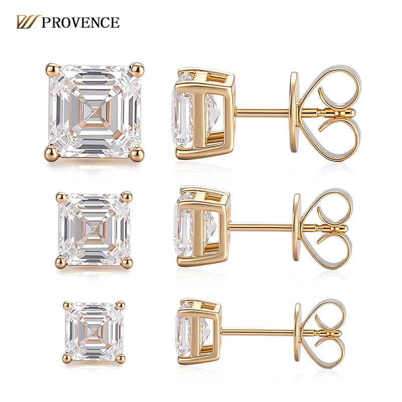 Gold earrings with clear gemstones on a white background, featuring the Provence brand.