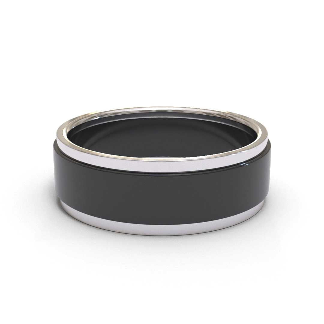 Men's Stepped Black 18K White Gold 6mm band