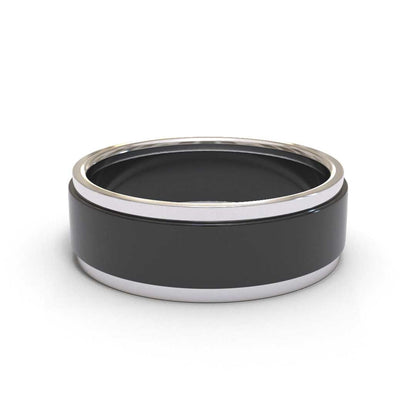 Men's Stepped Black 18K White Gold 6mm band