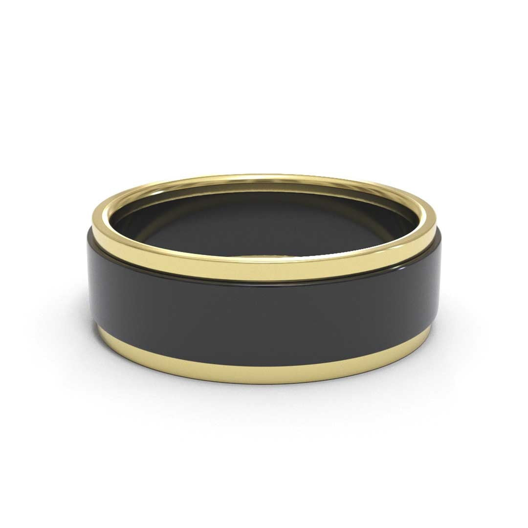 Men's Stepped Black 18K White Gold 6mm band