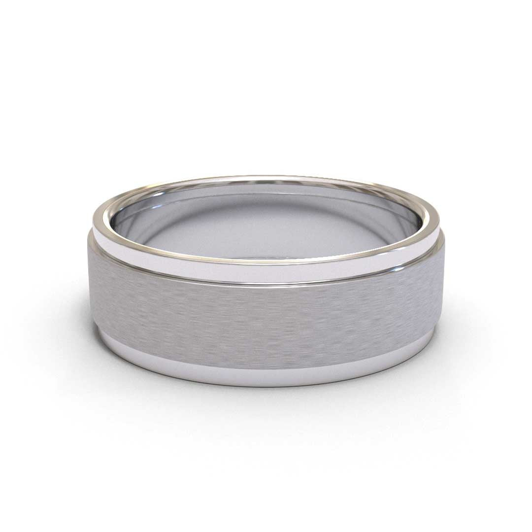 Men's Stepped Matt 18K White Gold 6mm band
