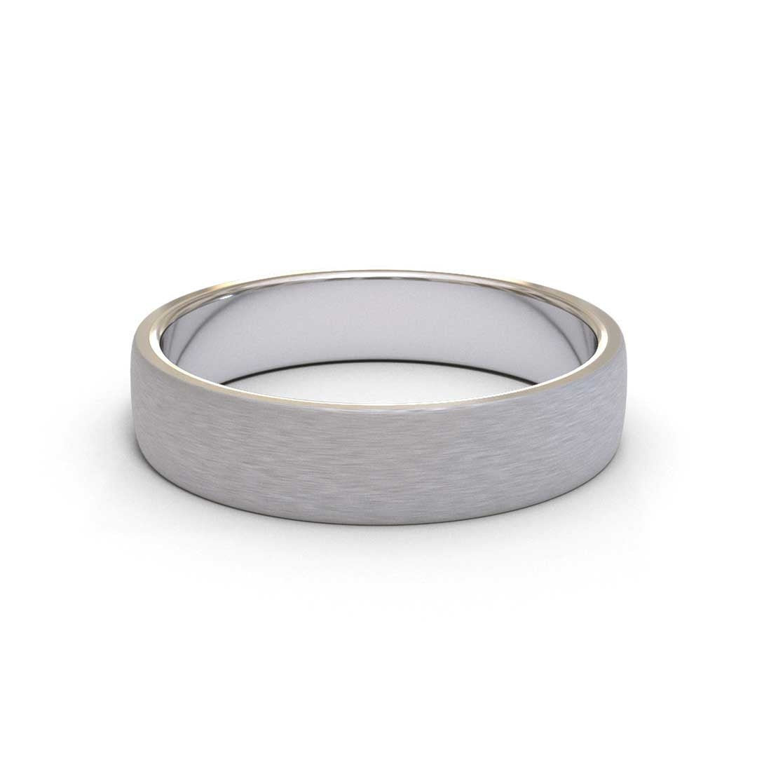 Men's Plain Matt Wedding Ring 18K White Gold 4mm band