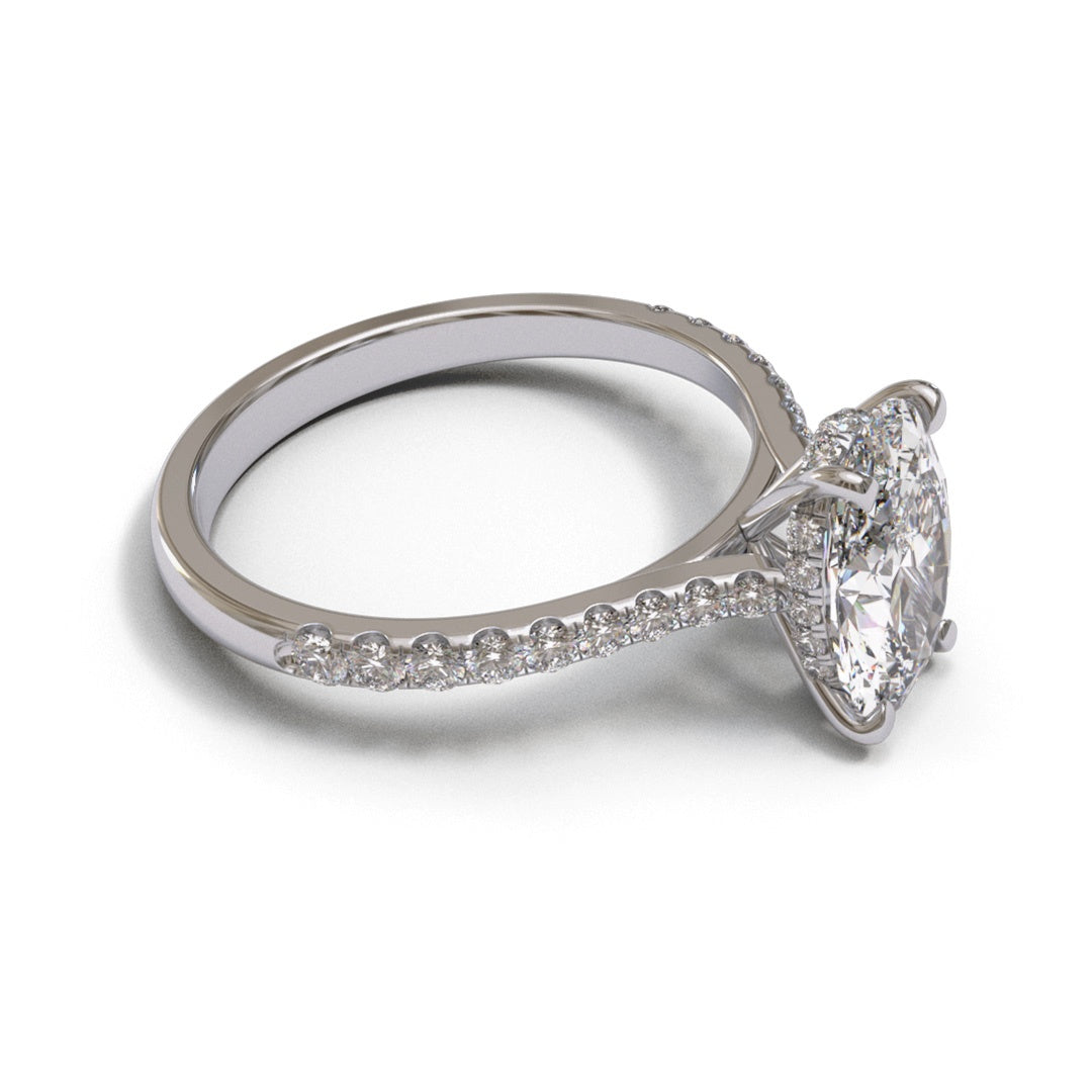 Oval Tapered Cathedral Hidden Halo Pave 1.6-2.6mm band (setting only)