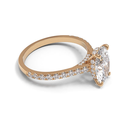 Oval Diamond Bridge Flat Cathedral Hidden Halo Pave 2mm band (setting only)