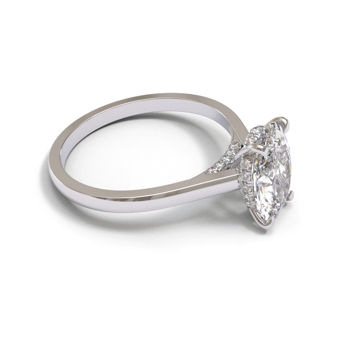 Oval Diamond Bridged Flat Cathedral Hidden Halo 2mm band (setting only)