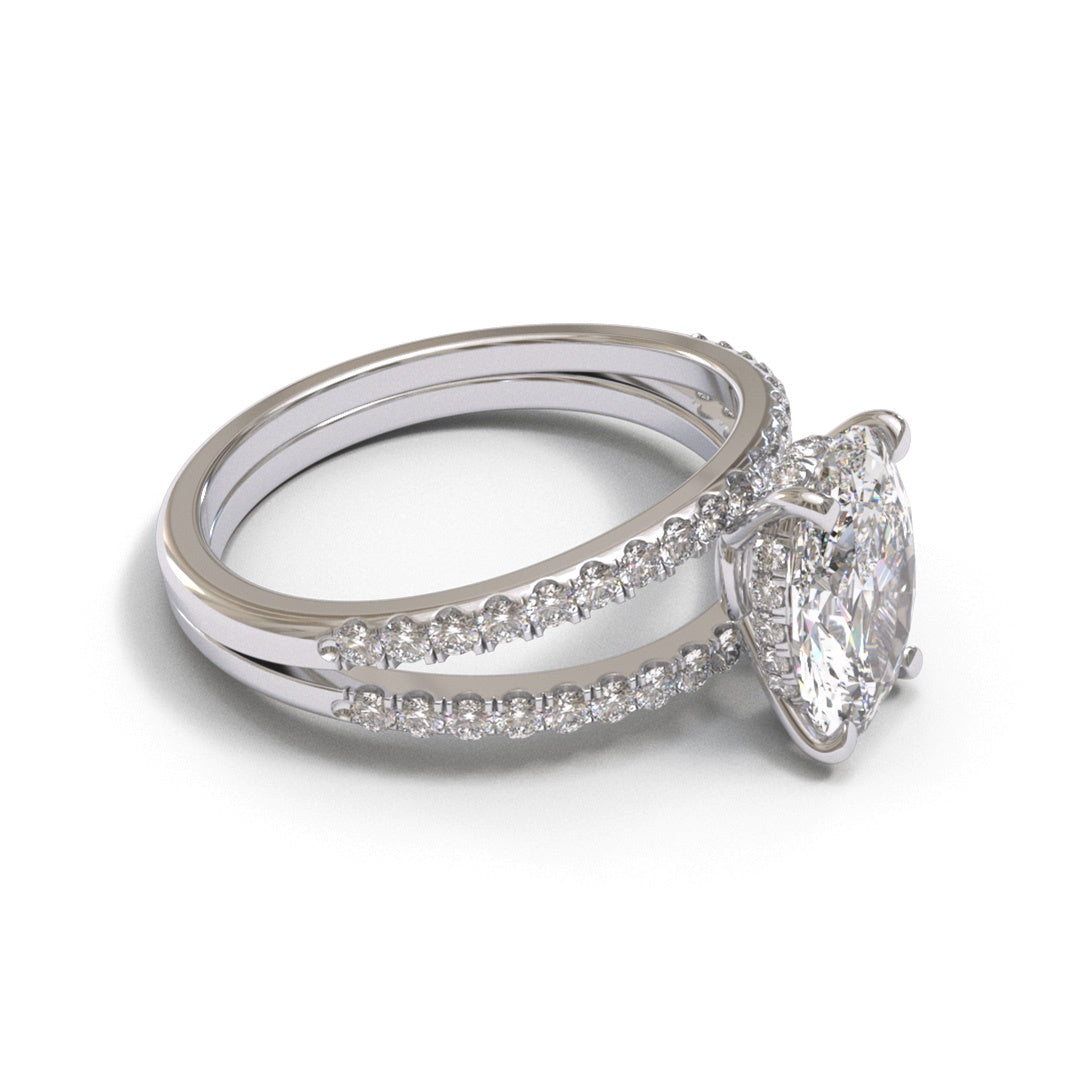 Oval Split Shank Hidden Halo Pave 3mm band (setting only)