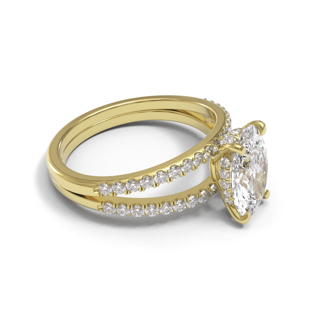 Oval Split Shank Hidden Halo Pave 3mm band (setting only)
