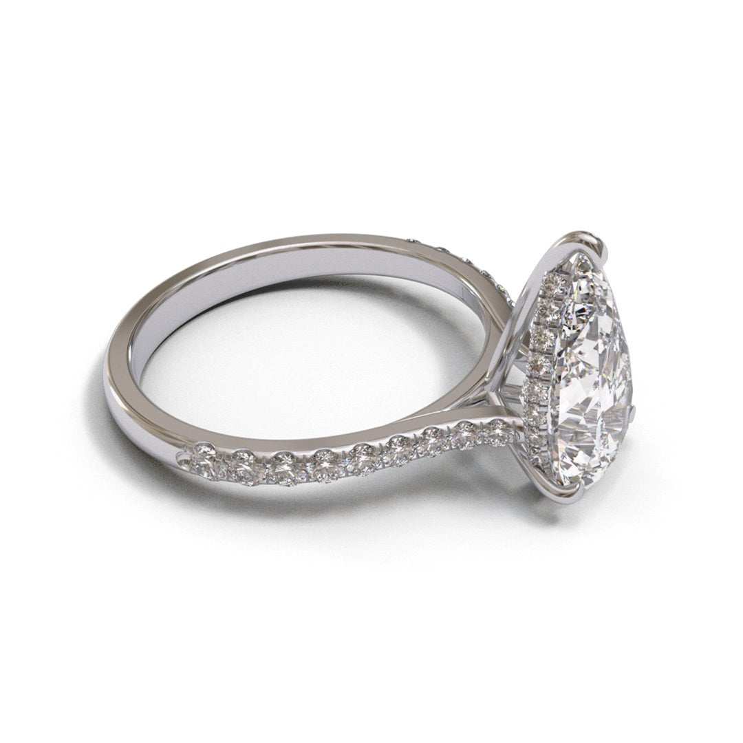 Pear Tapered Cathedral Hidden Halo Pave 1.6-2.6mm band (setting only)