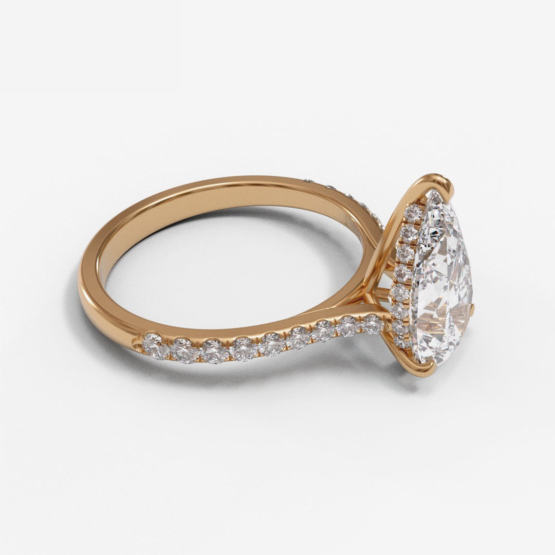 Pear Tapered Cathedral Hidden Halo Pave 1.6-2.6mm band (setting only)
