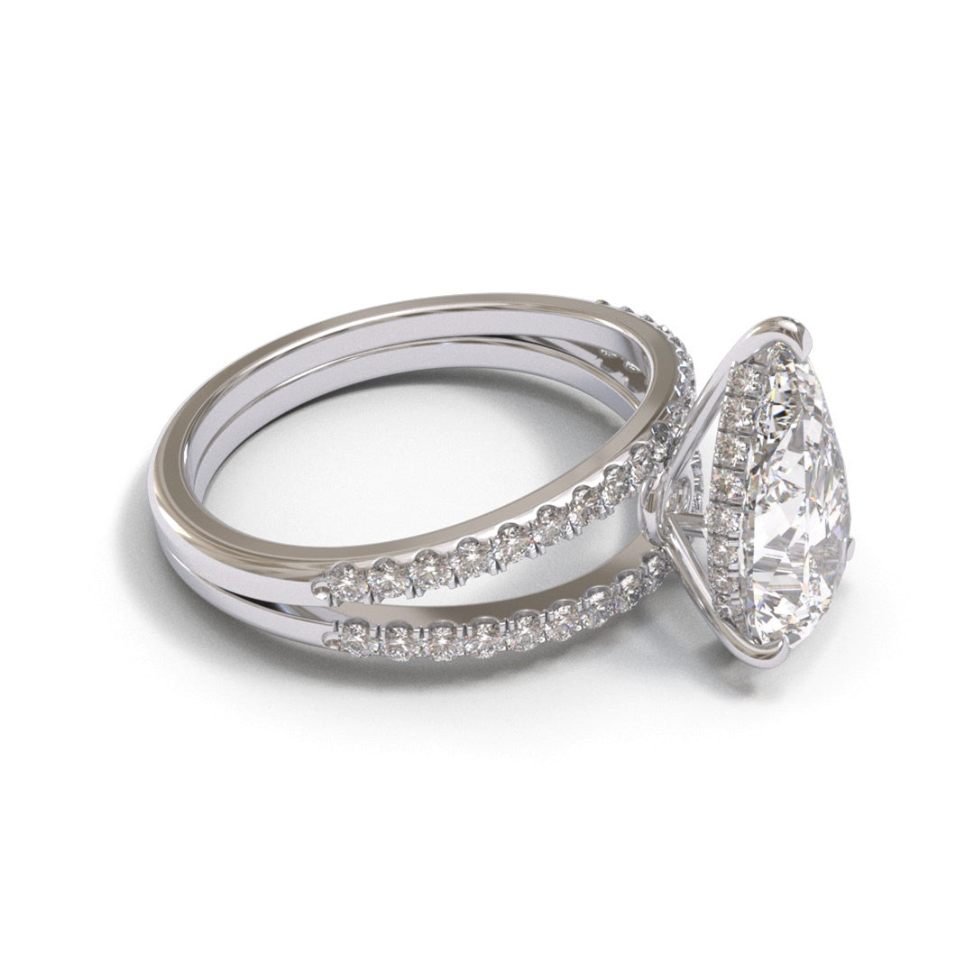Pear Split Shank Hidden Halo Pave 3mm band (setting only)