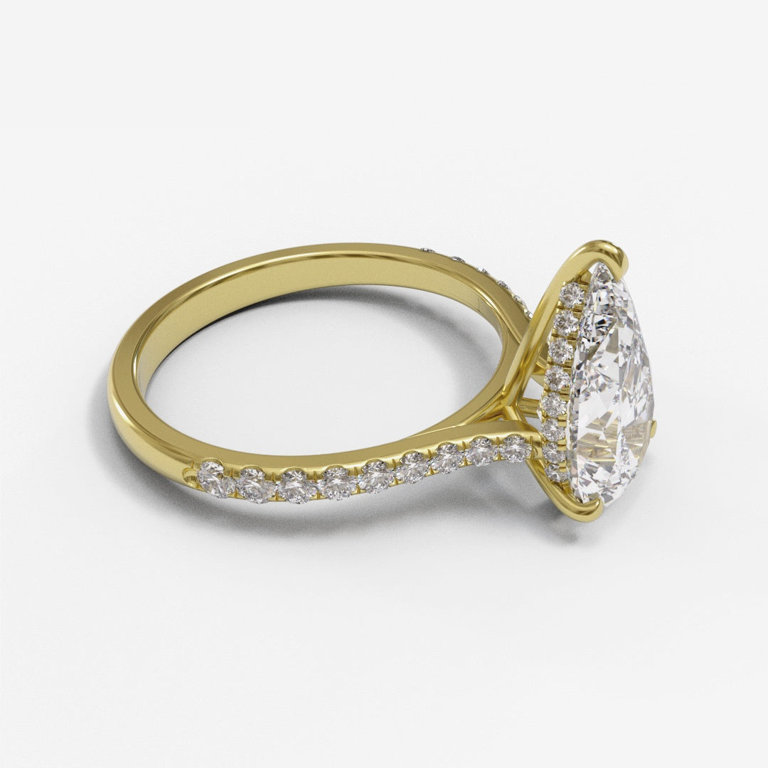 Pear Tapered Cathedral Hidden Halo Pave 1.6-2.6mm band (setting only)