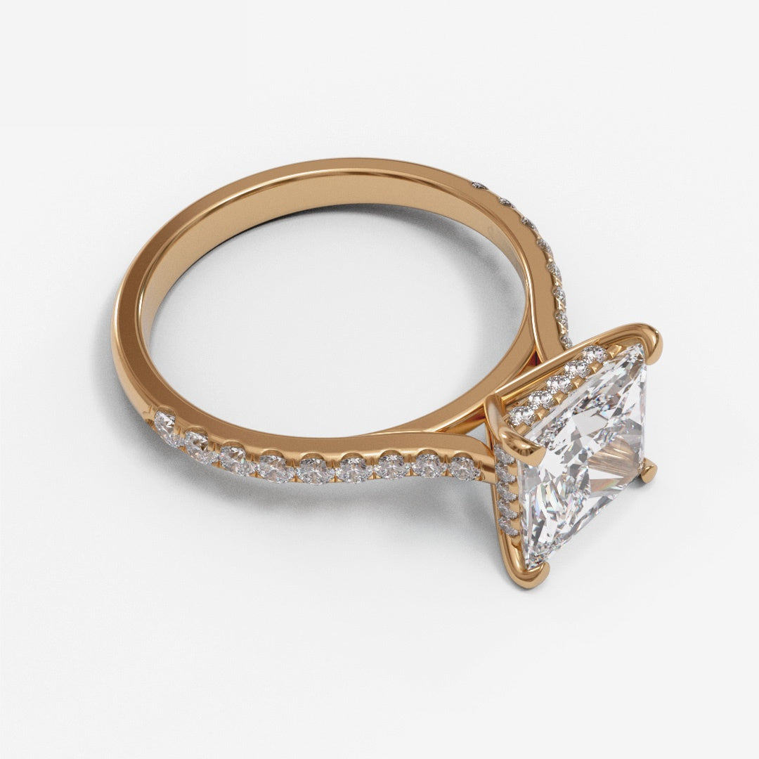 Princess Tapered Cathedral Hidden Halo Pave 1.3-2.2mm band (setting only)