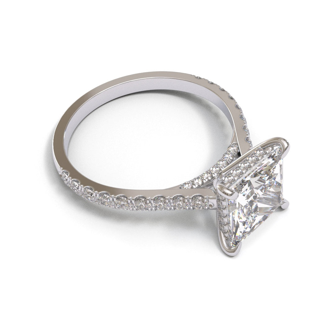 Oval Diamond Bridge Flat Cathedral Hidden Halo Pave 2mm band