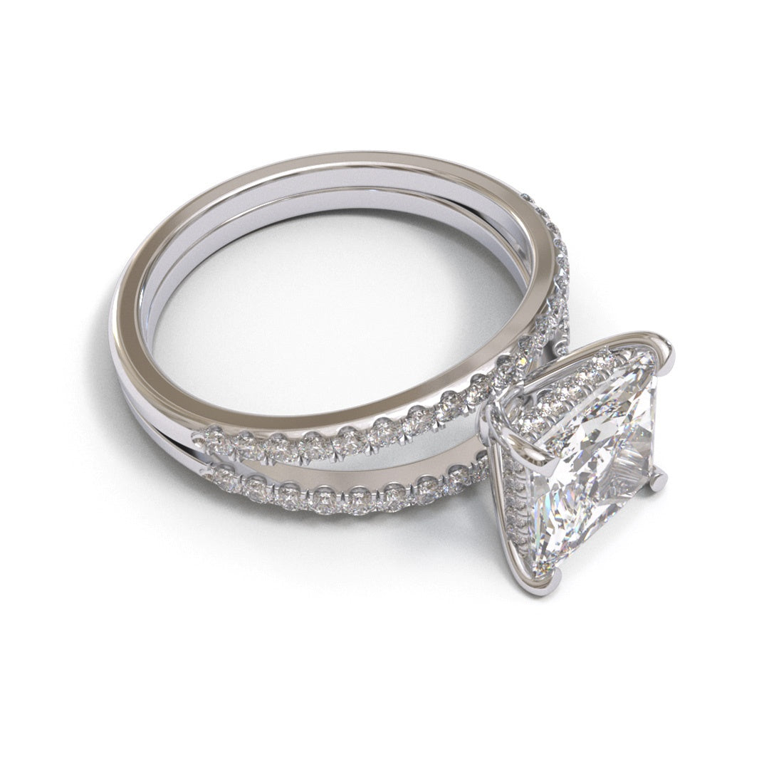 Princess Split Shank Hidden Halo Pave 3mm band (setting only)