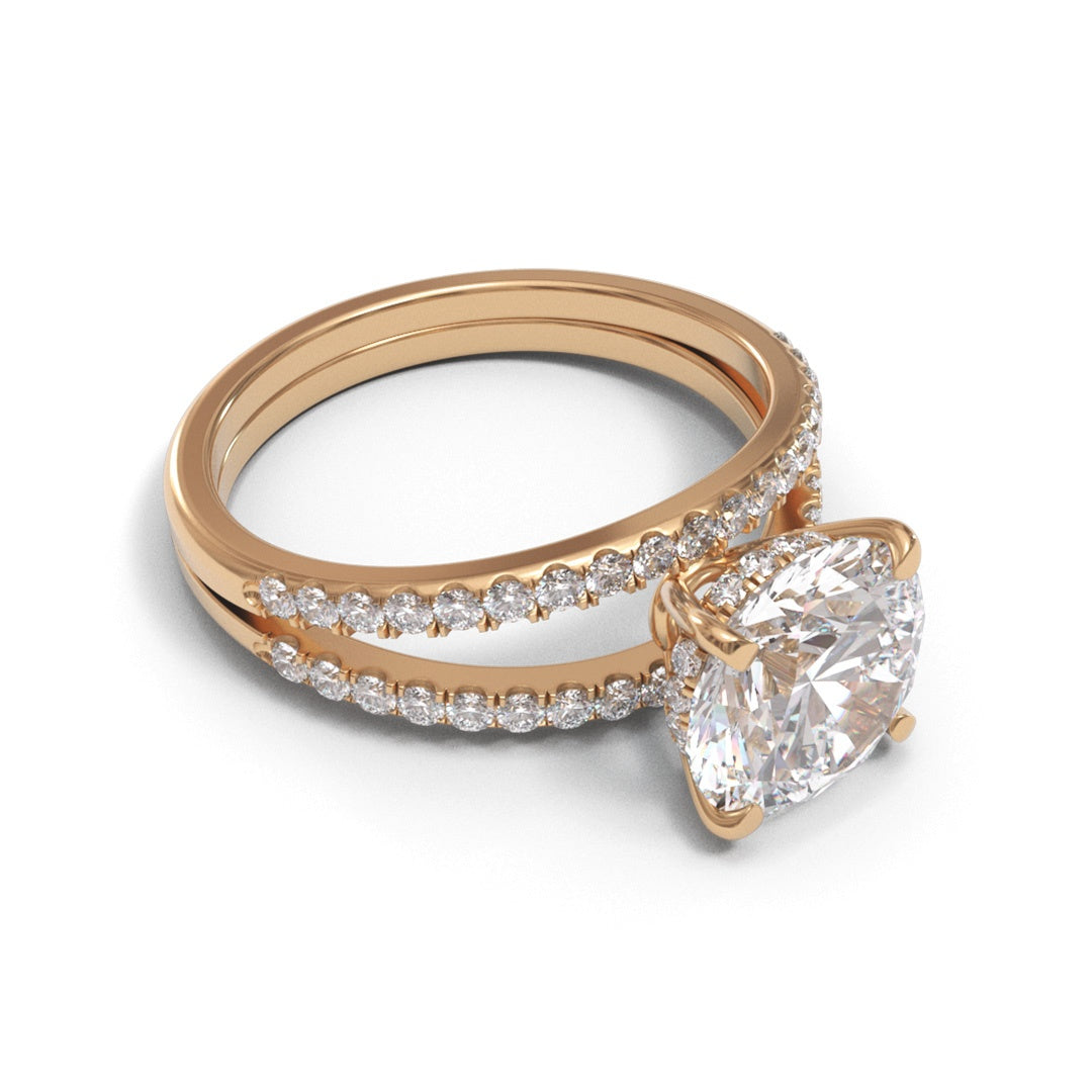 Round Split Shank Hidden Halo Pave 3mm band (setting only)