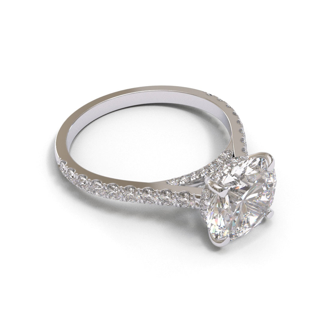 Round Diamond Bridge Flat Cathedral Hidden Halo Pave 1.6mm band (setting only)