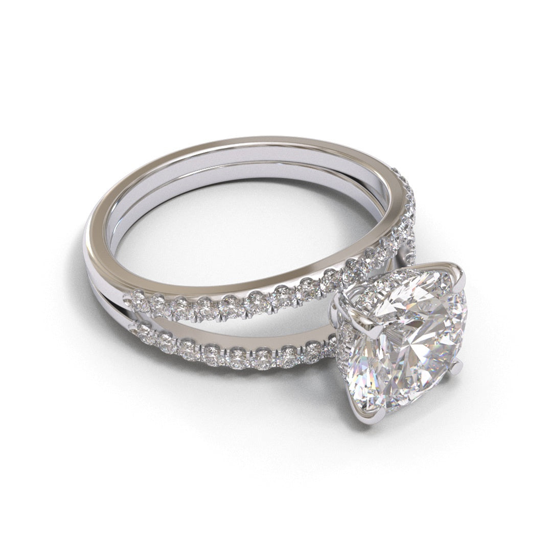 Round Split Shank Hidden Halo Pave 3mm band (setting only)