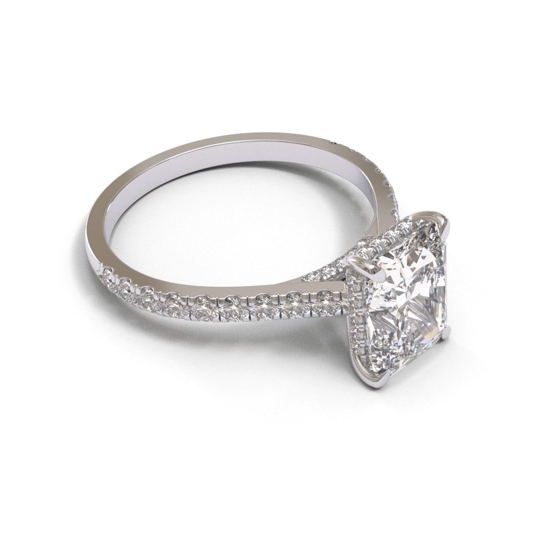Radiant Diamond Bridge Flat Cathedral Hidden Halo Pave 1.6mm band (setting only)