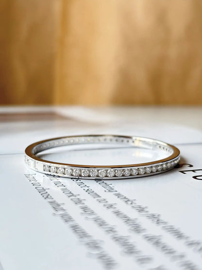 2.5mm All Moissanite Bangles Real S925 Stering Silver Spring Buckle Bracelets for Women Wedding Party Fine Jewelry Gift