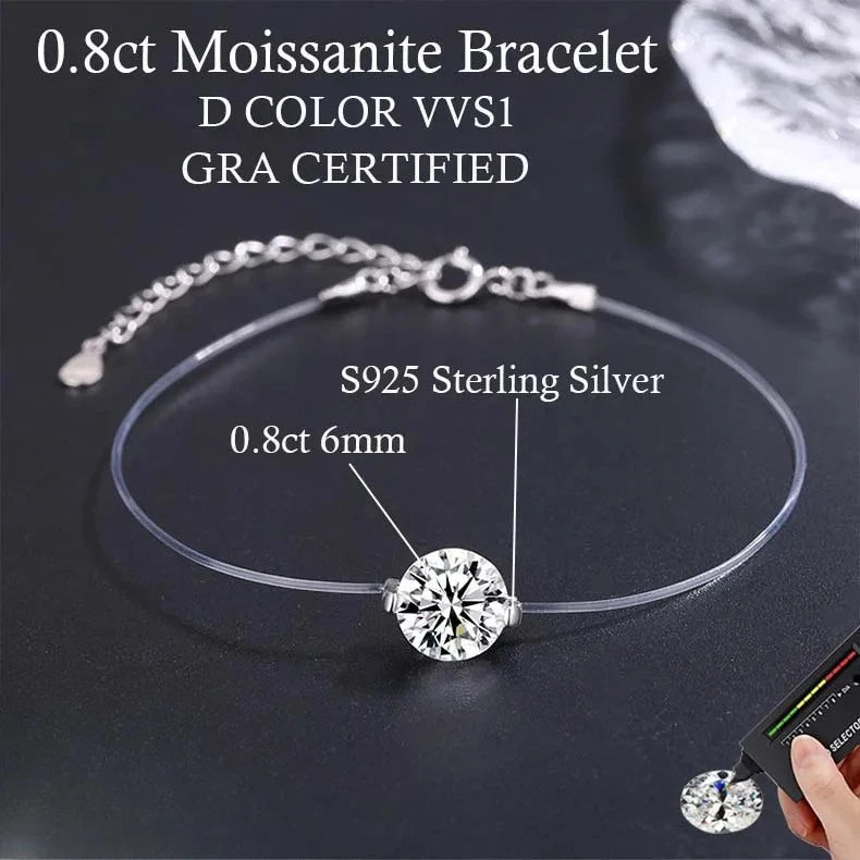 Moissanite Bracelet Transparent Fishing Line 925 Sterling Silver Bracelets for Women Lab Diamond GRA Certified Jewelry