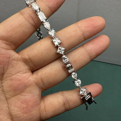 0.5CT Each Fancy Shape D Moissanite Tennis Bracelet S925 Silver Fashion Jewelry