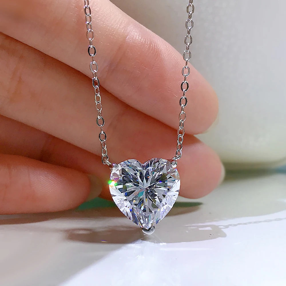 GRA Certificate 2/4 Carat Heart Shape Moissanite Necklace for Women Solitaire Heart Cut Pendant 925 Sterling Silver Neck Chain