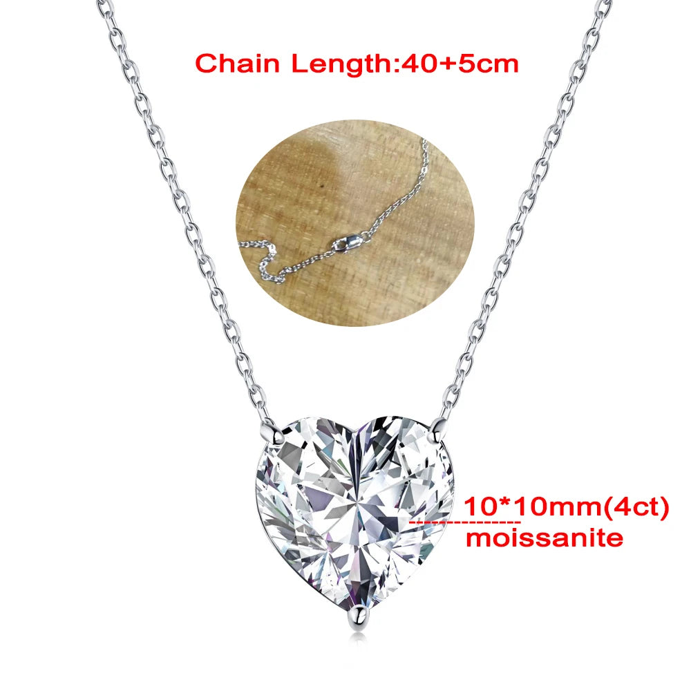 GRA Certificate 2/4 Carat Heart Shape Moissanite Necklace for Women Solitaire Heart Cut Pendant 925 Sterling Silver Neck Chain