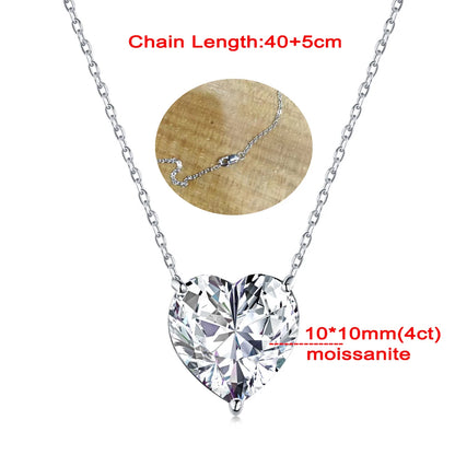 GRA Certificate 2/4 Carat Heart Shape Moissanite Necklace for Women Solitaire Heart Cut Pendant 925 Sterling Silver Neck Chain