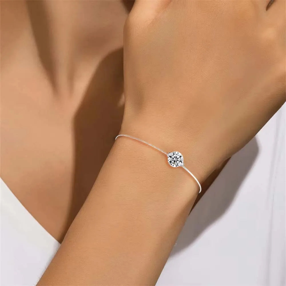 Moissanite Bracelet Transparent Fishing Line 925 Sterling Silver Bracelets for Women Lab Diamond GRA Certified Jewelry