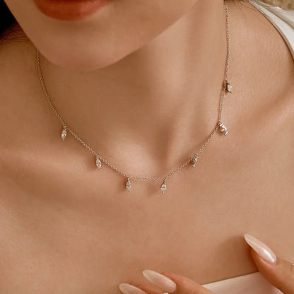 Dainty Full Marquise Pear Cut Moissanite Pendant Necklaces Women s925 Silver All Lab Diamond Stacking Chain