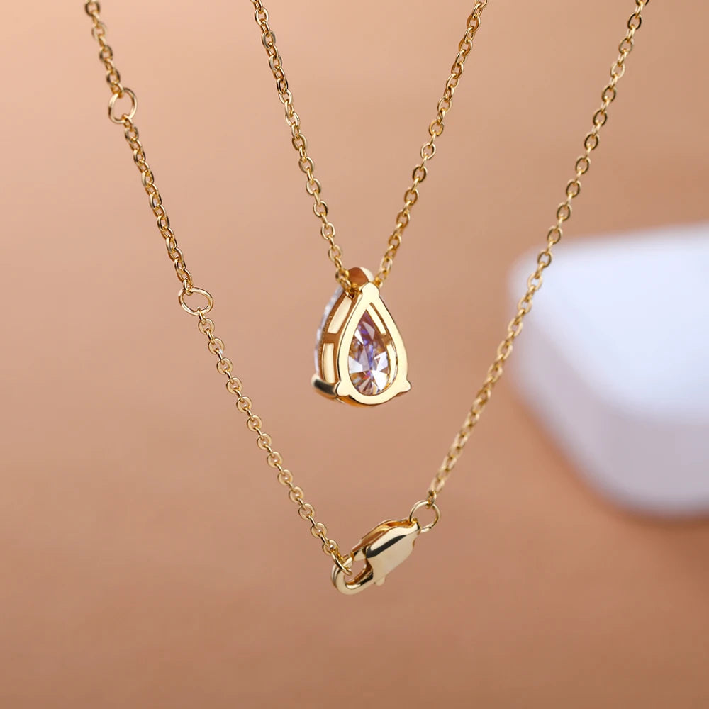 MUXIFC 1-4CT Pear Cut Moissanite Pendant Necklace for Women Water Drop Lab Diamond Neckchain with Certificate 925 Silver Jewely