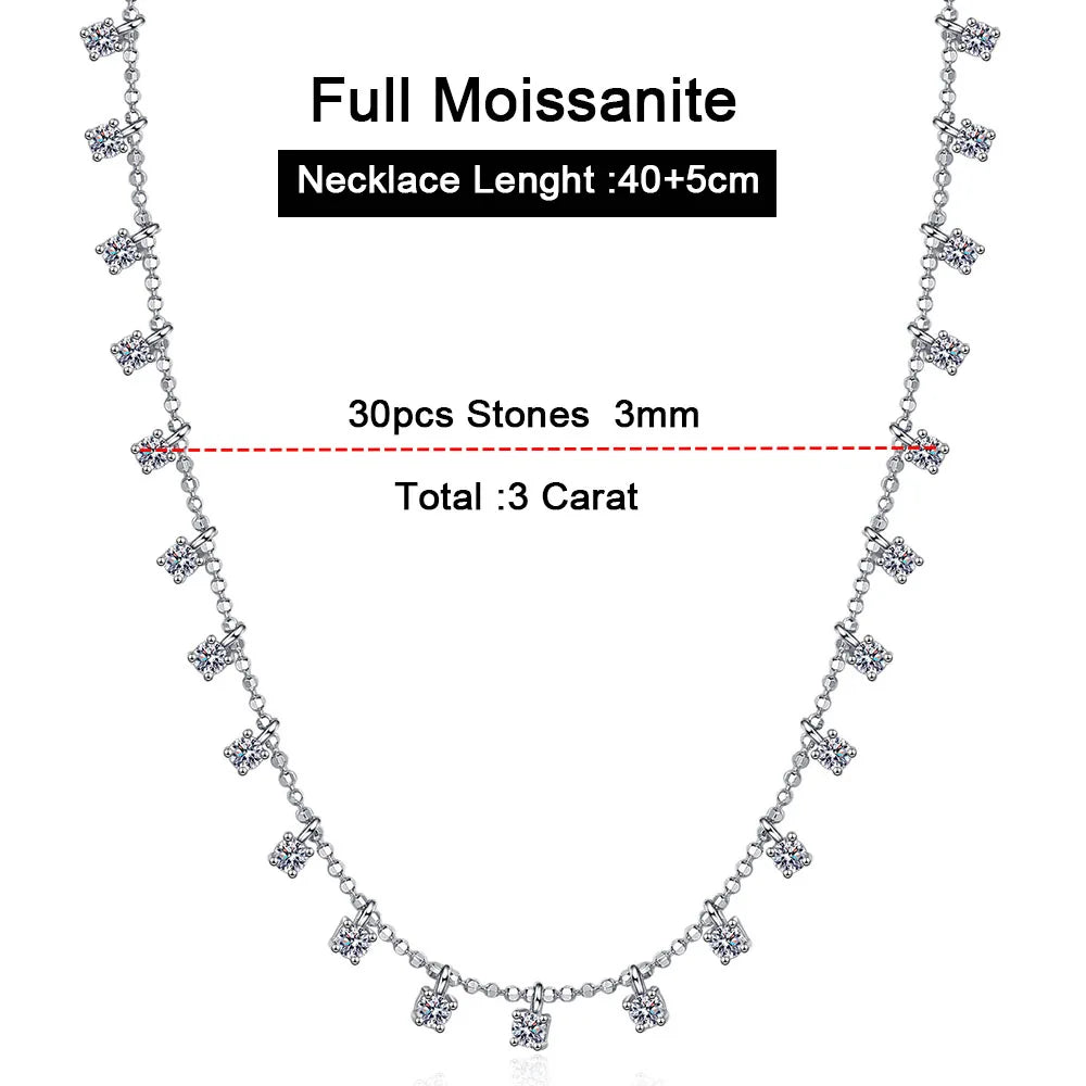 3mm 4mm D Color Moissanite Necklace For Women Gift 100% S925 Sterling Silver Plated 18K Sparkling Gypsophila Neck Chain