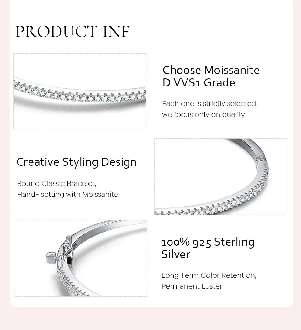 2mm D Color Moissanite Bangle For Women S925 Sterling Silver 18k White Gold Plated Diamond Bracelet Fine Jewelry Pulseras