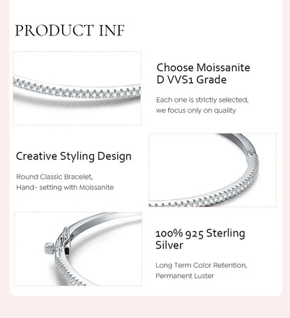 2mm D Color Moissanite Bangle For Women S925 Sterling Silver 18k White Gold Plated Diamond Bracelet Fine Jewelry Pulseras